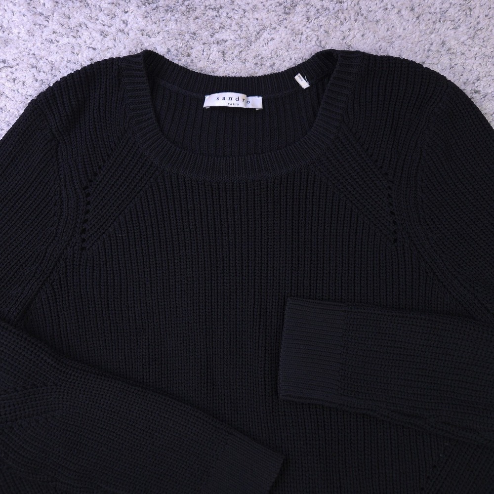 Sandro Paris Sweater Womens 2 Knit Layered Look Knit Scoop Neck Black Pullover - Picture 4 of 11